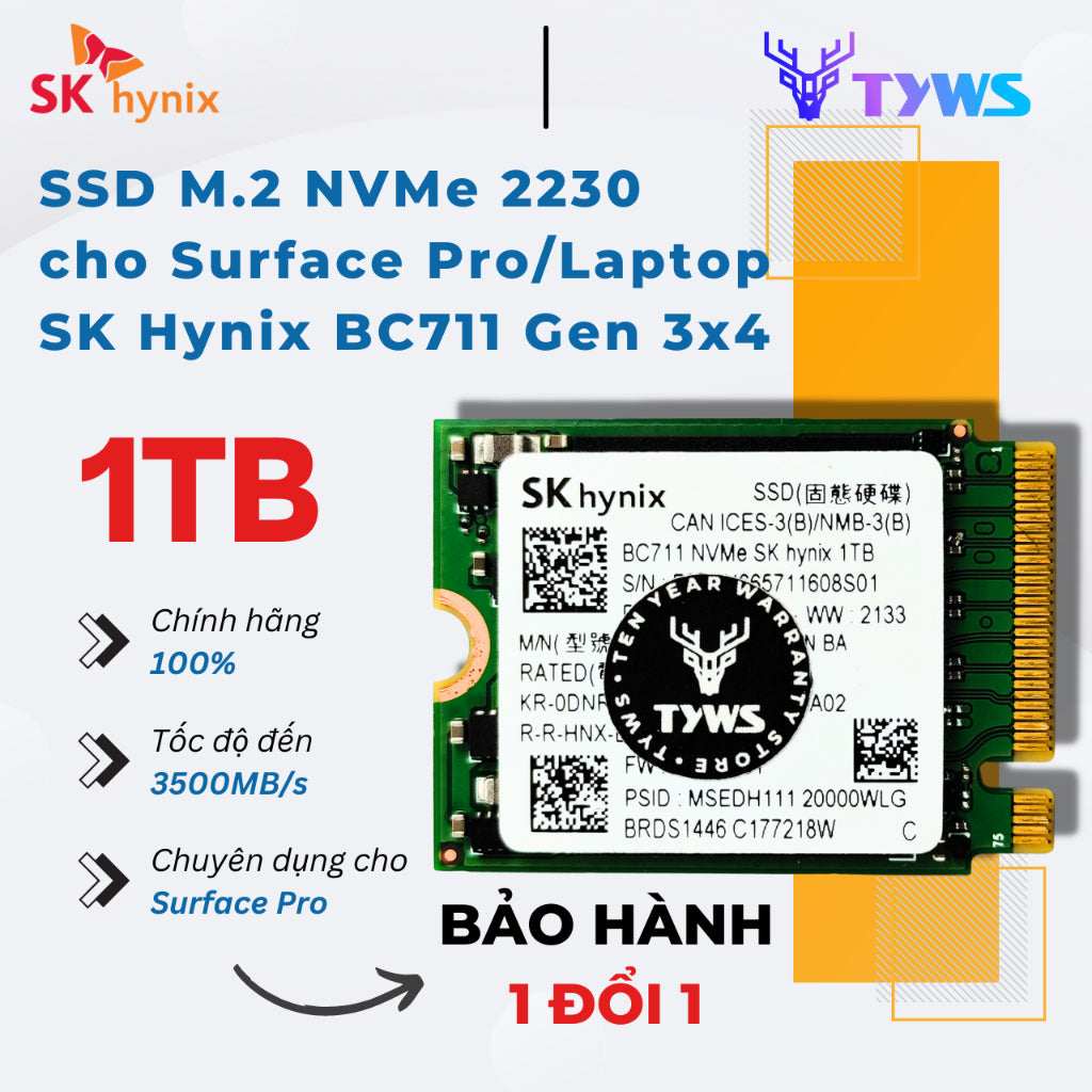 Ổ Cứng SSD M.2 NVMe 2230 1TB cho Surface Pro/Laptop SK Hynix BC711